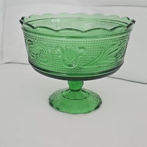 Vintage E.O.Brody Co. Green Glass Pedestal Dish